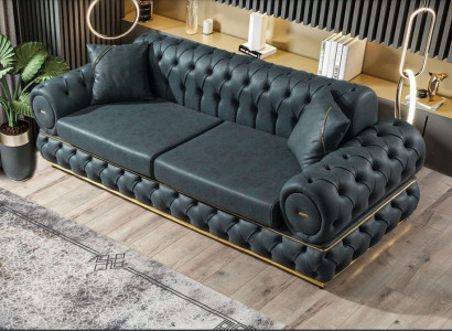 Sofa 3 Sitzer Chesterfield Polster Sofas Dreisitzer Leder Wohnzimmer Blau Möbel
