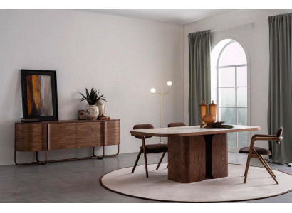 Großes Esszimmer Set Luxus Esstisch 4x Stühle Sideboard Kommode Spiegel