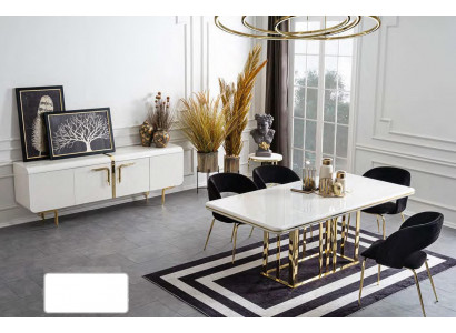 Esstisch 4x Stühle Edelstahlelementen Sideboard Set Esszimmer 6tlg
