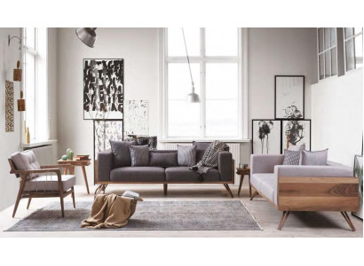 Moderne Sofagarnitur 3+3+1 Sitzer Wohnzimmer Einrichtung Holzgestell