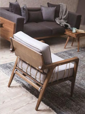 Moderne Sofagarnitur 3+3+1 Sitzer Wohnzimmer Einrichtung Holzgestell