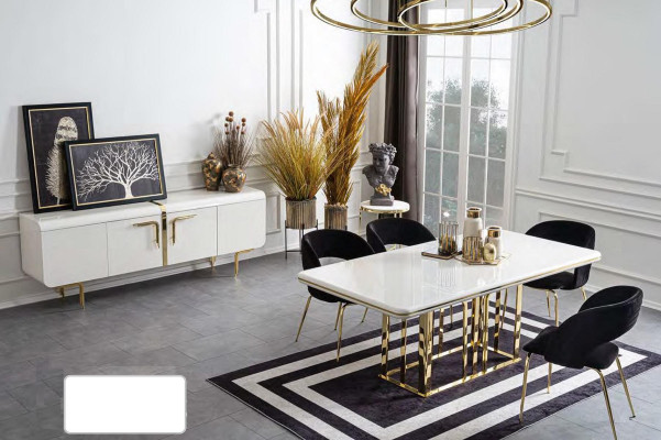 Esszimmer Garnitur Esstisch 4x Stühle Edelstahlelemente Moderne Möbel