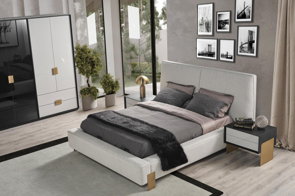 Schlafzimmer Set Bett 2x Nachttische Kleiderschrank Luxus neu 4tlg.Holz 