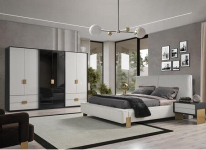 Schlafzimmer Set Bett 2x Nachttische Kleiderschrank Luxus neu 4tlg.Holz 