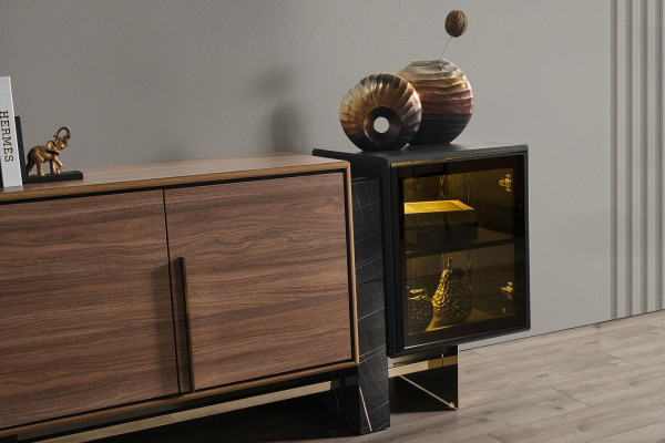 Esszimmer Sideboard mit Spiegel Braun Kommode Anrichte Holz Regal