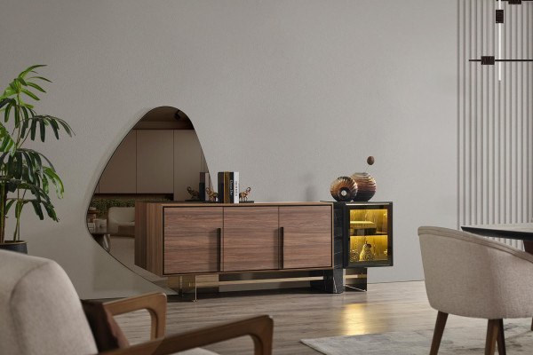 Esszimmer Sideboard mit Spiegel Braun Kommode Anrichte Holz Regal