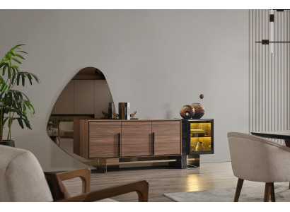 Esszimmer Sideboard mit Spiegel Braun Kommode Anrichte Holz Regal