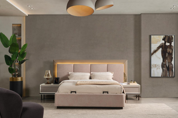 Schlafzimmer Set Bett 2x Nachttische Kleiderschrank Luxus neu 4tlg