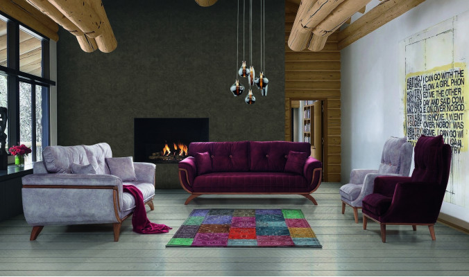 Bunte Sofagarnitur Lila Sofa Couch Sitz Polster Garnitur 4tlg. Set 3311