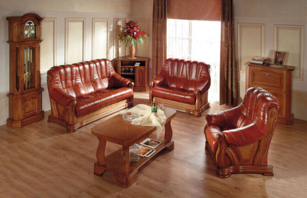Antik Stil Ledersofa Couch Sofagarnitur 3+1+1 Sitzer Leder Italienisches Polster