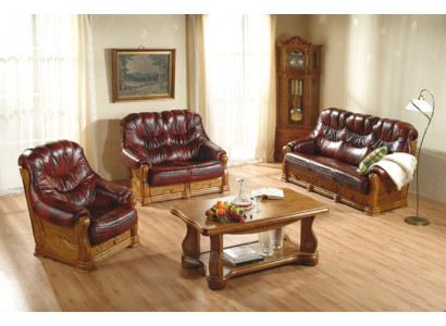 Klassische sofagarnitur Couch Polster Sofa 100% Echtes Leder Holz 3+1