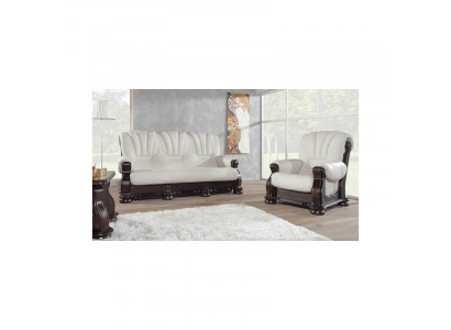 Dreisitzer Sofa Leder Couch Holz Polster Klassische Geschnitzte Couchen Sofas