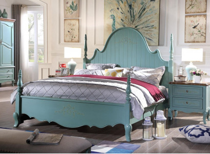 Landhaus Schlafzimmer Blau Bett Holz Klassische Möbel Betten 180x200cm Set Neu