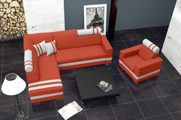 Sofa Schlafsofa Designer Sofa mit Bettfunktion + Bettkasten Ecksofa Couch NEU