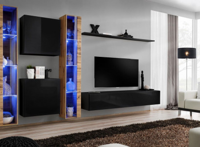 Wohnwand Wandschrank Modern Design TV-Ständer Schwarz Wohnzimmermöbel Komplett