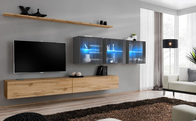 Komplett 7tlg Wohnwand 340cm TV-Ständer Sideboard Wandschrank Luxus Einrichtung