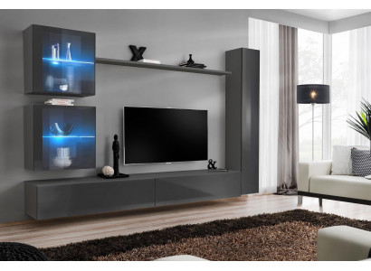 Luxus Komplett Wohnwand Grau Möbel Designer Set Einrichtung Sideboard Modern