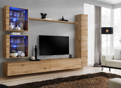 Braun Wohnwand Hänge Schrank Designer TV-Ständer Einrichtung Regal Modern