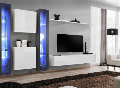 Wohnwand Komplett Set 6tlg Hänge Vitrine Wohnzimmermöbel Wandschrank