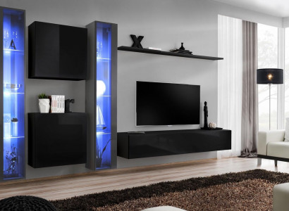 Holzmöbel Komplett Wohnwand Set Wand Schrank Luxus Vitrine Einrichtung