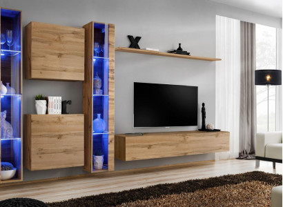 Braun Wohnwand Modern Hänge Vitrine Hänge Schrank Luxus Einrichtung Wand Set