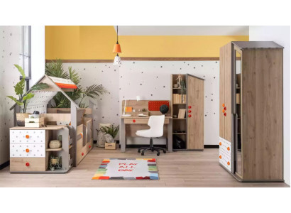 Garnitur Bett Kindermöbel Kinderzimmer Braun Bettrahmen 6tlg Holz Set