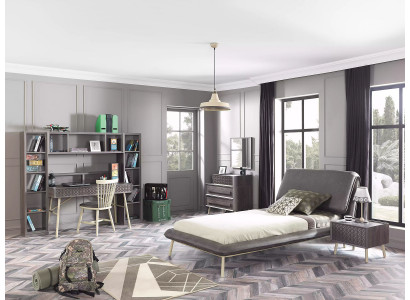 Komplete Jugendbett Kindermöbel Kinderzimmer Bett Holz Grau Set 5tlg