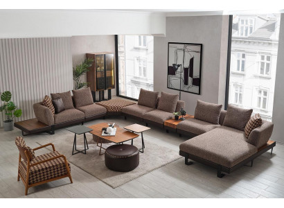 Luxuriöses Wohnzimmer Set Polster U-Form Ecksofa 2x Hocker Couchtisch