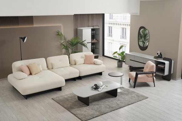 Moderne Wohnlandschaft Ecksofa Couchtisch Beistelltisch Sessel 4tlg Set