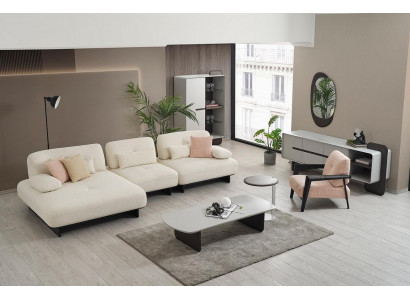 Moderne Wohnlandschaft Ecksofa Couchtisch Beistelltisch Sessel 4tlg Set