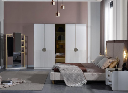 Weiße Schlafzimmer Komplette Garnitur Modernes Bett Kleiderschrank 5tlg