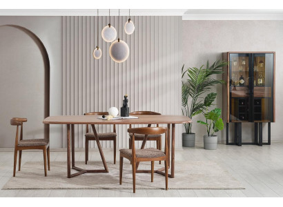 Braune Esszimmer Robuste Garnitur Designer Esstisch Vitrine Essgruppe
