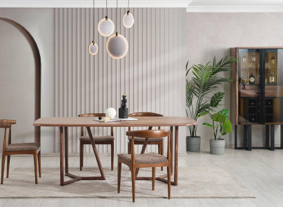 Braune Esszimmer Robuste Garnitur Designer Esstisch Vitrine Essgruppe