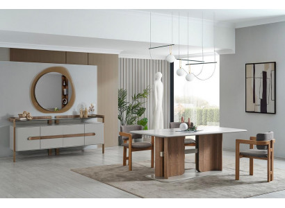 Braun-Weißes Esszimmer Set Esstisch 4x Stühle Kommode Designer Essgruppe