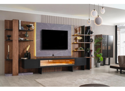 Luxuriöse Braun-Schwarze Wohnwand Designer TV-Board Robuste Regale Neu