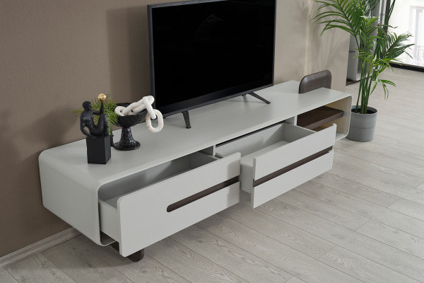 Weiße Wohnwand Holz RTV Designer Wandregale Wohnzimmer Lowboard 3tlg