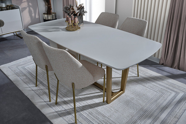 Weiße Holz Esszimmer Garnitur Designer Esstisch 4x Polsterstühle 7tlg