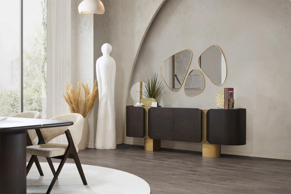 Modernes Schwarz-Goldenes Sideboard Designer Spiegel Luxus Kommode 2tlg