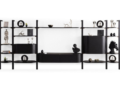 Exklusive Schwarze Wohnwand Designer Wohnzimmer Möbel Edle Holzwand