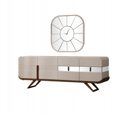 Weiß-braune Esszimmer Garnitur Moderner Esstisch 6x Polsterstühle 9tlg
