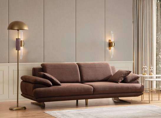 Beige-Braune Wohnzimmer Sofagarnitur 3 Sitzer Polstersessel Couchtisch