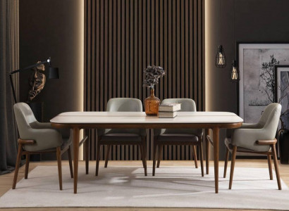 Esszimmer Möbel Holztisch Designer Polsterstühle Holzfüße 7tlg Luxus Set