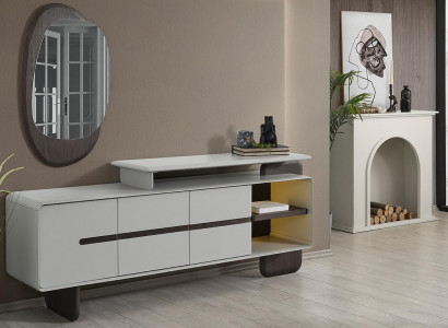 Weißes Sideboard Luxuriöser Spiegel Designer Anrichte Edles 2tlg Set