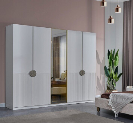Moderner Weißer Kleiderschrank Schlafzimmer 4-türiger Holz Schrank Möbel