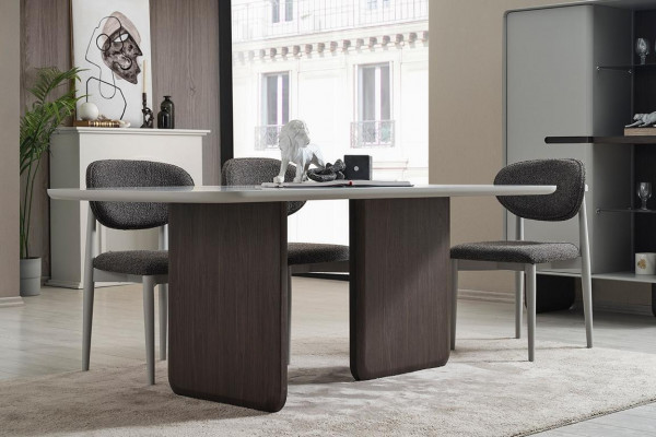 Esszimmer Möbel Abgerundeter Esstisch 4x Stühle Luxus Holz Garnitur 5tlg