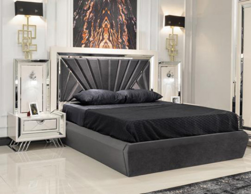 3tlg Schlafzimmer Set Luxus Bett + 2x Nachttische Moderne Möbel Holz