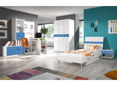 Bett + Nachttisch Schlafzimmer Jugendzimmer Kinderzimmer Set Möbel 2tlg. Blau