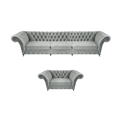Grau Sofa Dreisitze Set Wohnzimmer Sessel Einrichtung Polstermöbel Chesterfield