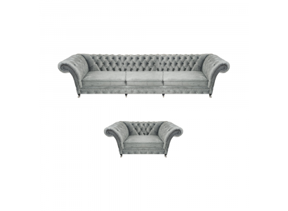 Grau Sofa Dreisitze Set Wohnzimmer Sessel Einrichtung Polstermöbel Chesterfield