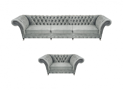 Grau Sofa Dreisitze Set Wohnzimmer Sessel Einrichtung Polstermöbel Chesterfield